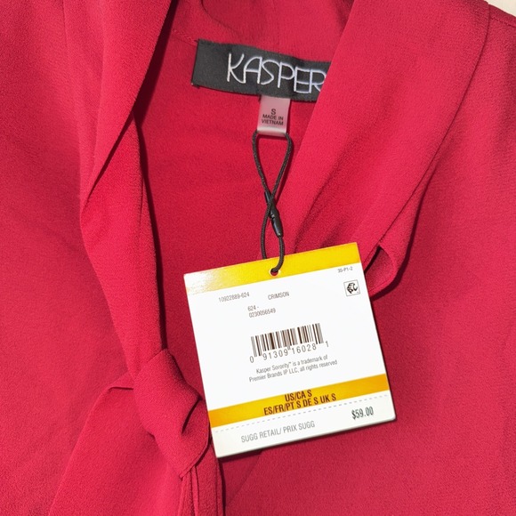 Kasper Womens Crimson Red Scuba Tie-Neck Sleeveless Pullover Top Blouse Small - Picture 3 of 7